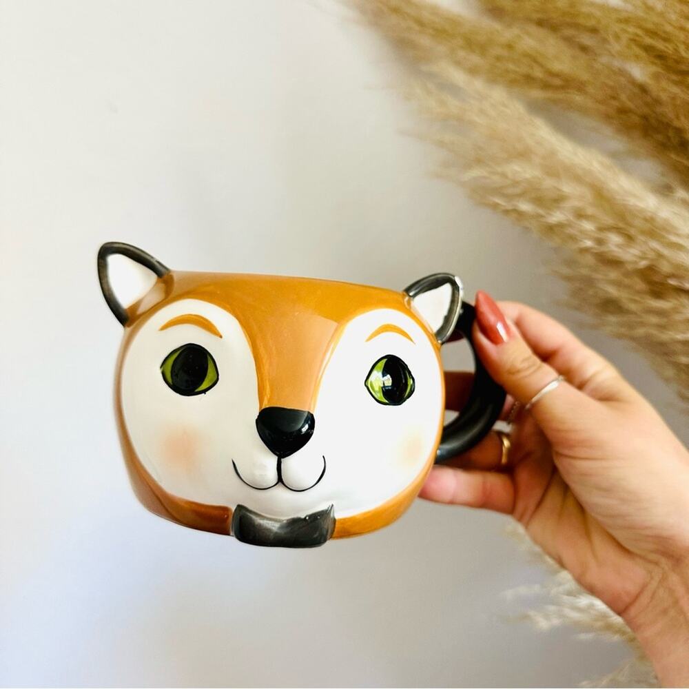 THRESHOLD TARGET Brown Cream Fox Bow Tie 3D Sculpted Ceramic Coffee Tea Cup Mug